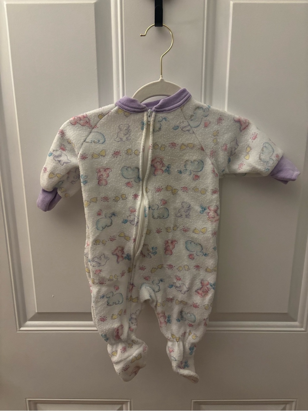 Vintage Carters Dinosaur Lavender-Trim Baby One-Piece zipper Sleeper